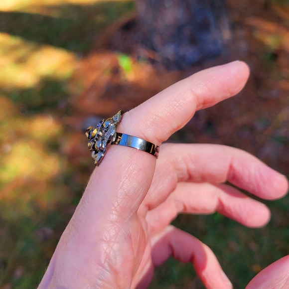 Pleasant Purple Jeweled Flower Silver Ring One Size Fits All - Picture 6 of 10